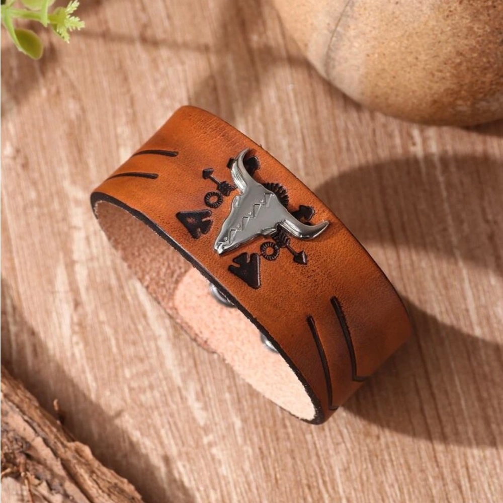 Western country cowboy theme leather Bracelet